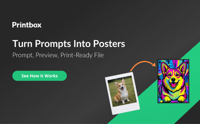 AI-generated poster art: a corgi photo turned into a pop-art poster