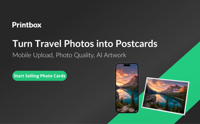 Travel photo on a smartphone and the same photo printed as a postcard